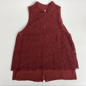 White House Black Market Red Lace Top, Sz 8